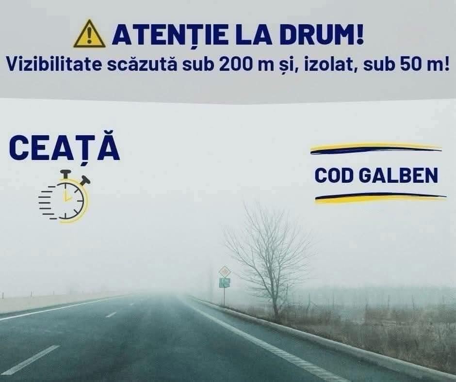 Meteorologii au emis un cod galben de ceață valabil în județul Giurgiu, în această dimineață, între orele 06:00-09:00