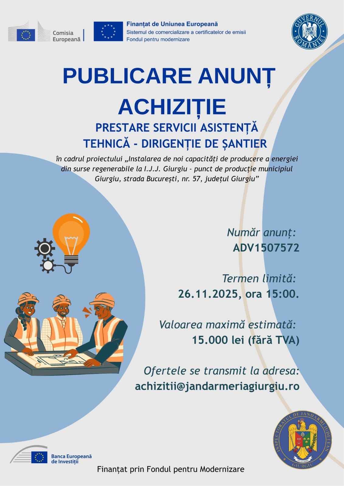Inspectoratul de Jandarmi Județean Giurgiu continuă investițiile pentru eficientizare și independență energetică
