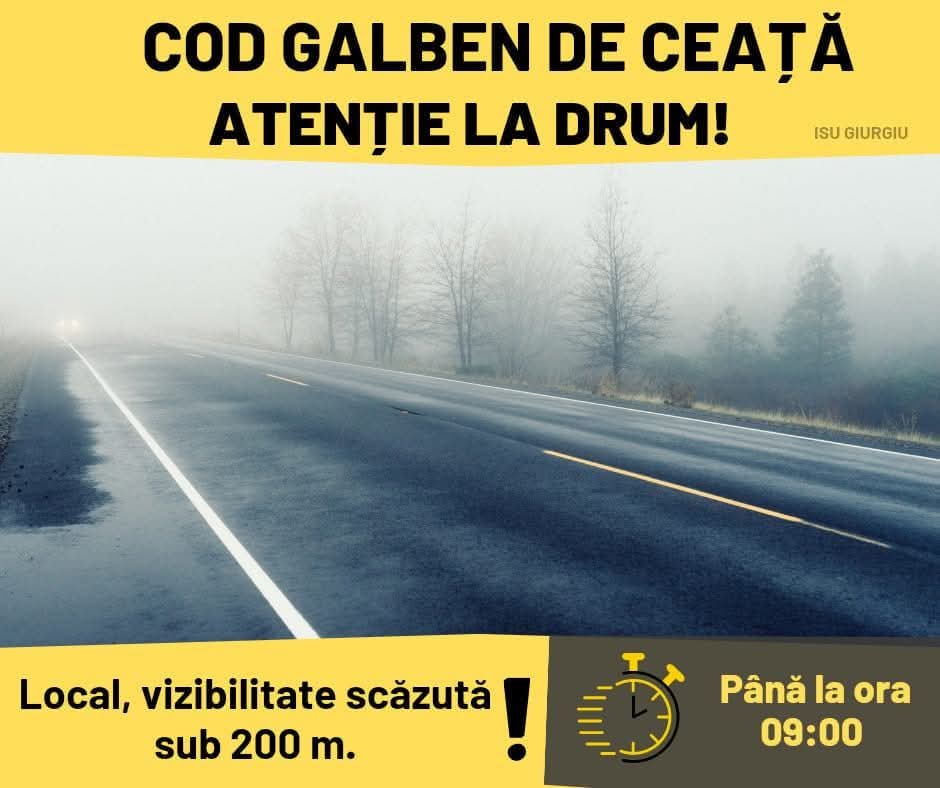 Atenționare tip cod galben de ceață