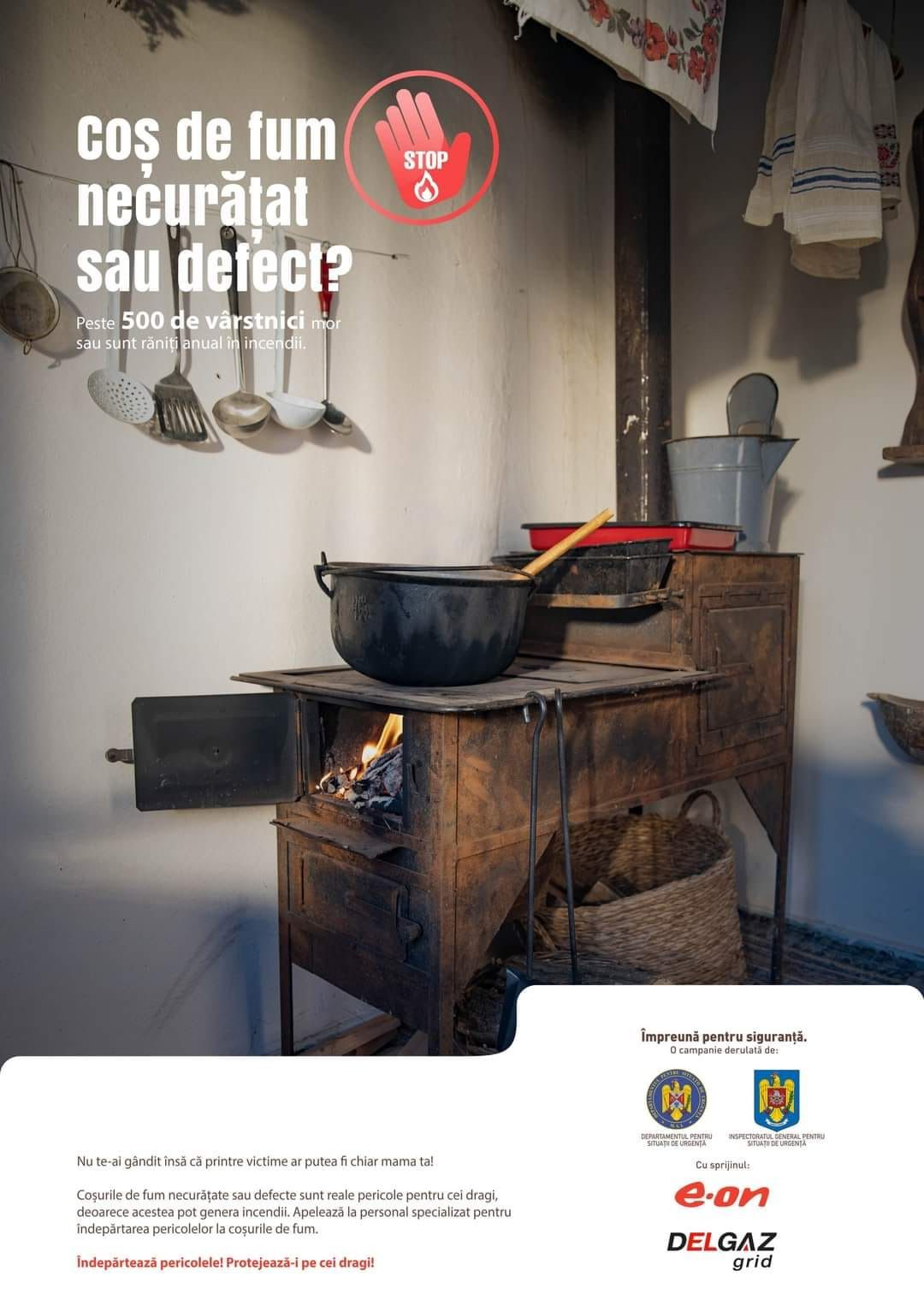 Casa unei familii din localitatea Comana a fost în pericol de incendiu, ieri, cel mai probabil din cauza coșului de fum necurățat de funingine