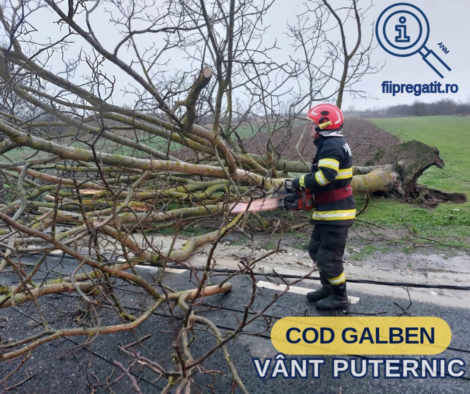 Un cod galben de vânt va intra în vigoare mâine dimineață, la ora 05:00 și va fi valabil până la ora 22:00, în județul Giurgiu